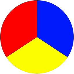 The Hyperbola seal: a disc in three equal thirds — red, blue, yellow